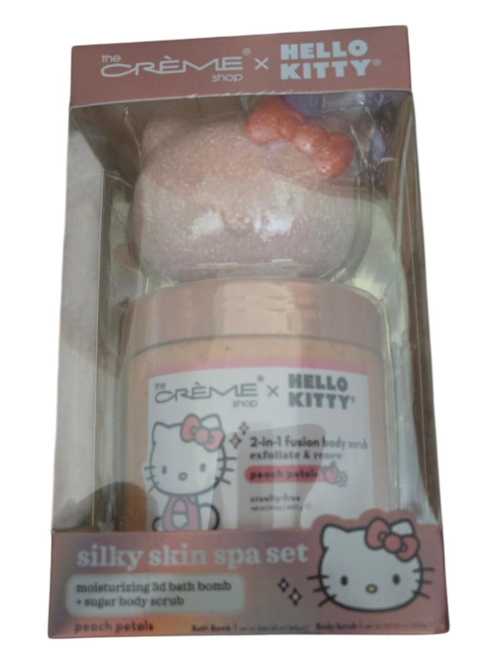 Crème Shop Hello Kitty Set — Peach Petal Body Scrub & Bath Bomb Duo Getting One